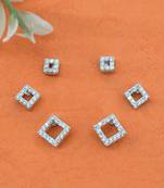 superb traingle shape cz brass silver plated set of 3 combo stud earring for women and girls
