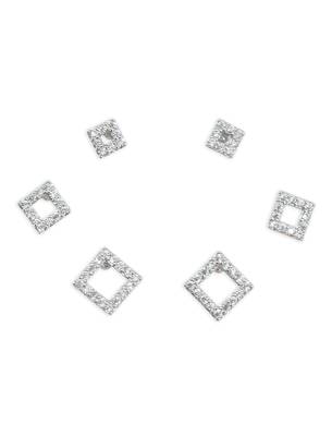 superb traingle shape cz brass silver plated set of 3 combo stud earring for women and girls 2