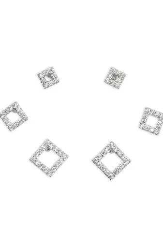 superb traingle shape cz brass silver plated set of 3 combo stud earring for women and girls