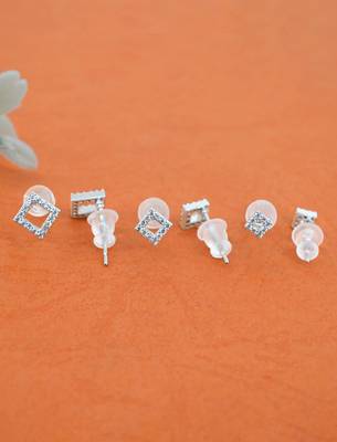 superb traingle shape cz brass silver plated set of 3 combo stud earring for women and girls 3