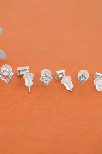 superb traingle shape cz brass silver plated set of 3 combo stud earring for women and girls