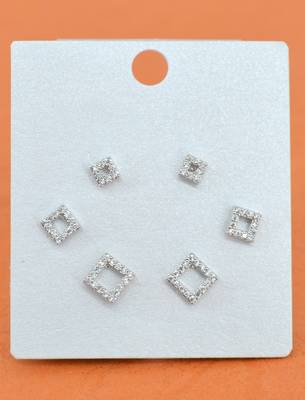 superb traingle shape cz brass silver plated set of 3 combo stud earring for women and girls 4