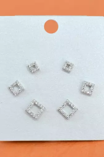 superb traingle shape cz brass silver plated set of 3 combo stud earring for women and girls
