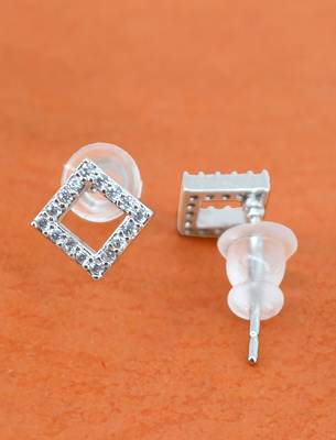 superb traingle shape cz brass silver plated set of 3 combo stud earring for women and girls 5