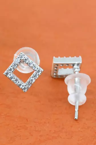superb traingle shape cz brass silver plated set of 3 combo stud earring for women and girls