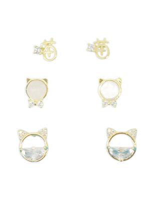 trendy round shape cz brass gold plated set of 3 combo stud earring for women and girls 1