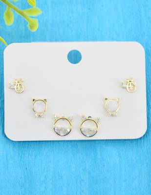 trendy round shape cz brass gold plated set of 3 combo stud earring for women and girls 2