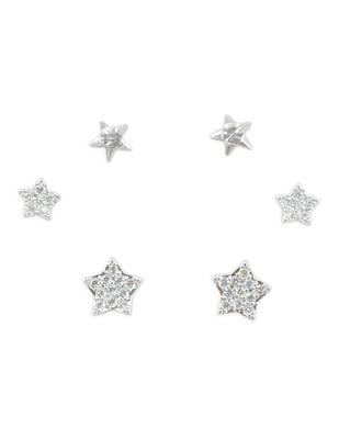 fine star design cz brass silver plated set of 3 combo stud earring for women and girls 2