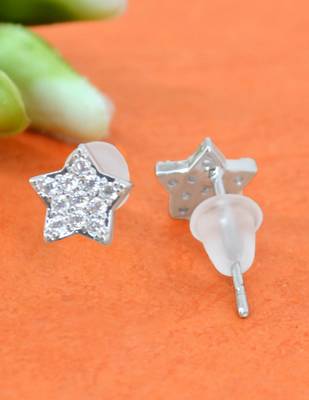 fine star design cz brass silver plated set of 3 combo stud earring for women and girls 5