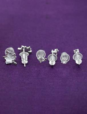 finely round and leaf design cz brass silver plated set of 3 combo stud earring for women and girls 2