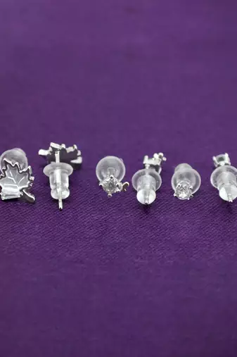 finely round and leaf design cz brass silver plated set of 3 combo stud earring for women and girls