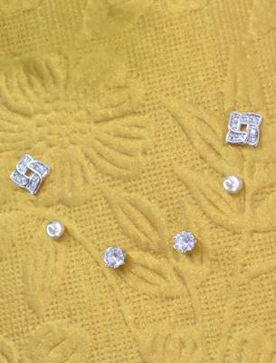 flowing round shape cz brass silver plated set of 3 combo stud earring for women and girls 1