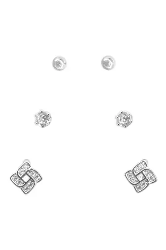 flowing round shape cz brass silver plated set of 3 combo stud earring for women and girls