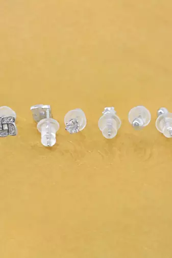 flowing round shape cz brass silver plated set of 3 combo stud earring for women and girls