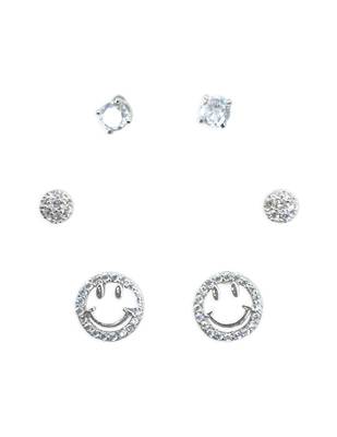 lavish round and smiley shape cz brass silver plated set of 3 combo stud earring for women and girls 1