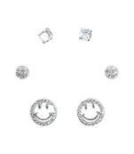 lavish round and smiley shape cz brass silver plated set of 3 combo stud earring for women and girls