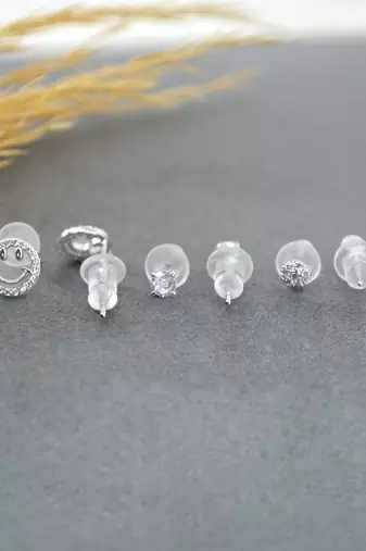 lavish round and smiley shape cz brass silver plated set of 3 combo stud earring for women and girls