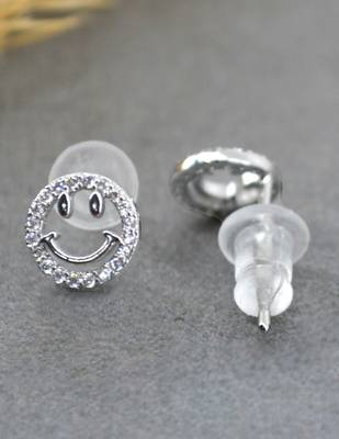 lavish round and smiley shape cz brass silver plated set of 3 combo stud earring for women and girls 4