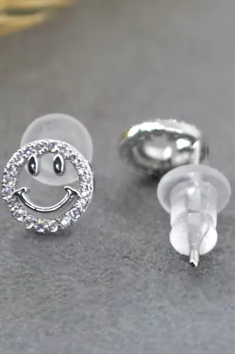 lavish round and smiley shape cz brass silver plated set of 3 combo stud earring for women and girls