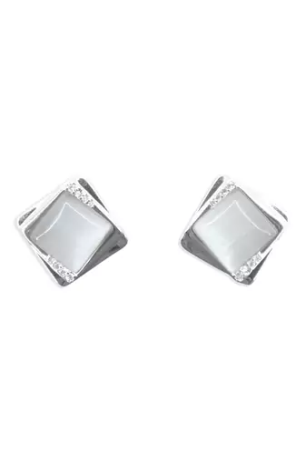 lovely round shape cz brass silver plated stud earring for women and girls