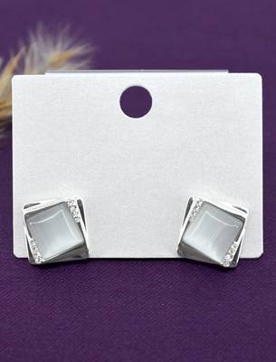 lovely round shape cz brass silver plated stud earring for women and girls 3