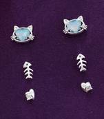 modern heart shape cz brass silver plated set of 3 combo stud earring for women and girls