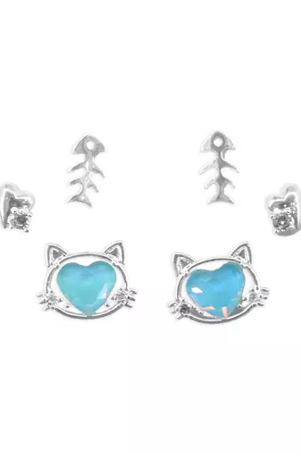 modern heart shape cz brass silver plated set of 3 combo stud earring for women and girls