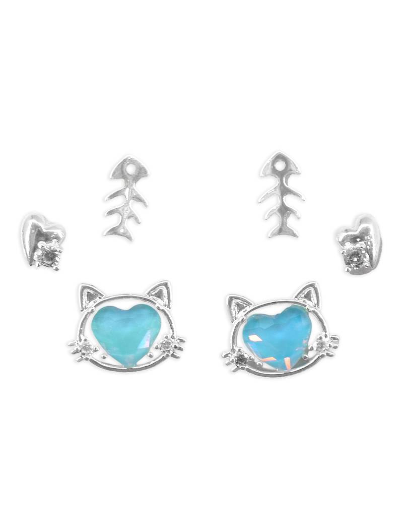 modern heart shape cz brass silver plated set of 3 combo stud earring for women and girls