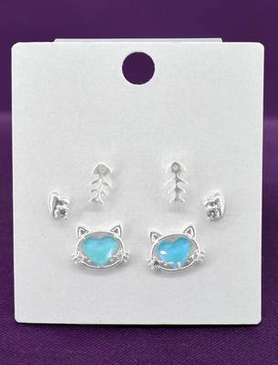 modern heart shape cz brass silver plated set of 3 combo stud earring for women and girls 3