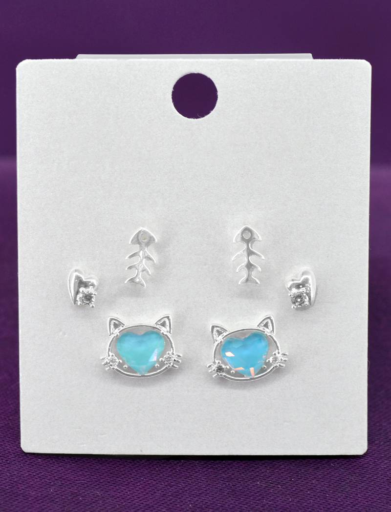 modern heart shape cz brass silver plated set of 3 combo stud earring for women and girls