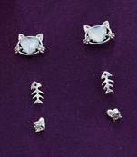 modish heart shape cz brass silver plated set of 3 combo stud earring for women and girls