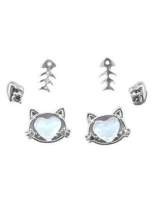 modish heart shape cz brass silver plated set of 3 combo stud earring for women and girls 2