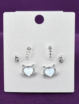 modish heart shape cz brass silver plated set of 3 combo stud earring for women and girls 3