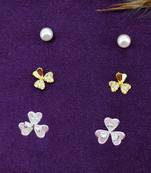 pleasant flower shape pearl brass silver plated set of 3 combo stud earring for women and girls
