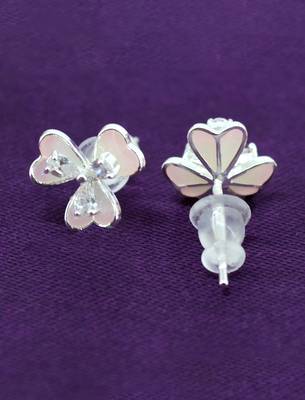 pleasant flower shape pearl brass silver plated set of 3 combo stud earring for women and girls 4