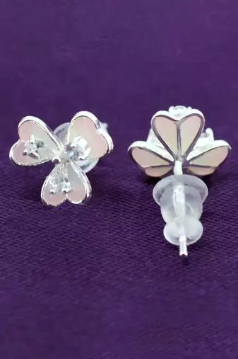 pleasant flower shape pearl brass silver plated set of 3 combo stud earring for women and girls