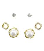 pretty round shape cz brass gold plated set of 3 combo stud earring for women and girls
