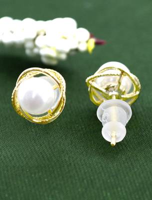 pretty round shape cz brass gold plated set of 3 combo stud earring for women and girls 3