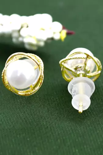 pretty round shape cz brass gold plated set of 3 combo stud earring for women and girls