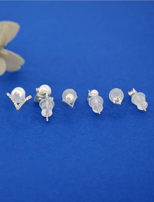 royal "v" shape pearl brass silver plated set of 3 combo stud earring for women and girls 3