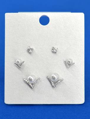 royal "v" shape pearl brass silver plated set of 3 combo stud earring for women and girls 4