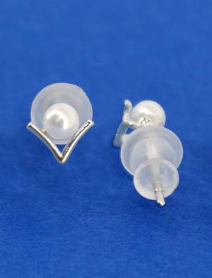 royal "v" shape pearl brass silver plated set of 3 combo stud earring for women and girls 5