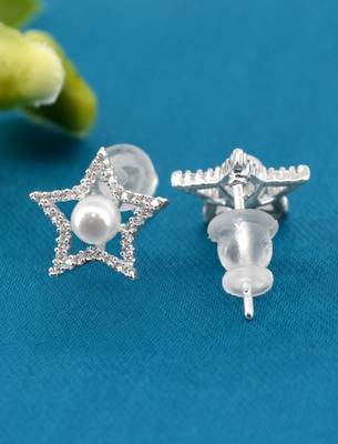 star and half moon shape cz brass silver plated set of 3 combo stud earring for women and girls 5