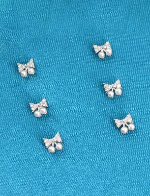 splendid butterfly shape pearl brass silver plated set of 3 combo stud earring for women and girls 1