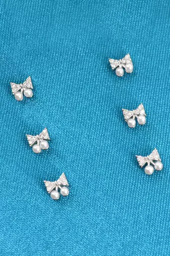splendid butterfly shape pearl brass silver plated set of 3 combo stud earring for women and girls