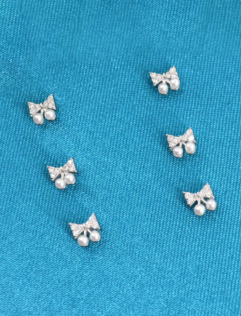 splendid butterfly shape pearl brass silver plated set of 3 combo stud earring for women and girls