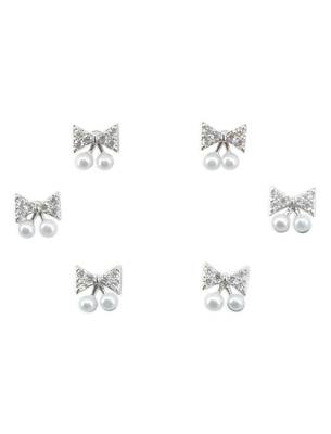 splendid butterfly shape pearl brass silver plated set of 3 combo stud earring for women and girls 2