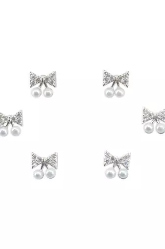 splendid butterfly shape pearl brass silver plated set of 3 combo stud earring for women and girls