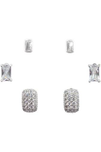 stylish square shape cz brass silver plated set of 3 combo stud earring for women and girls