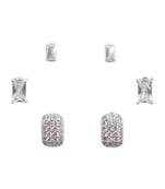 stylish square shape cz brass silver plated set of 3 combo stud earring for women and girls